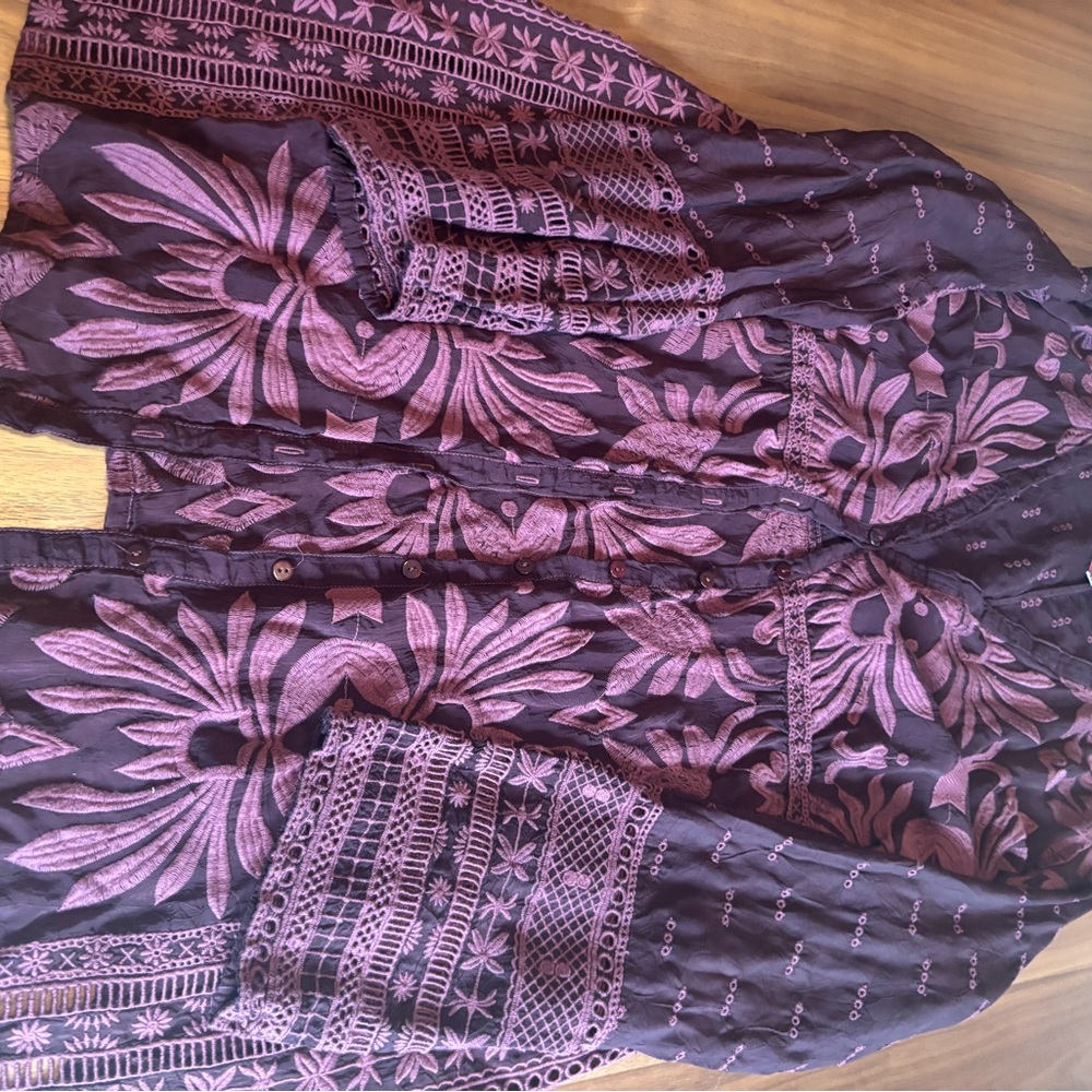 Johnny Was Deep Purple Floral Blouse